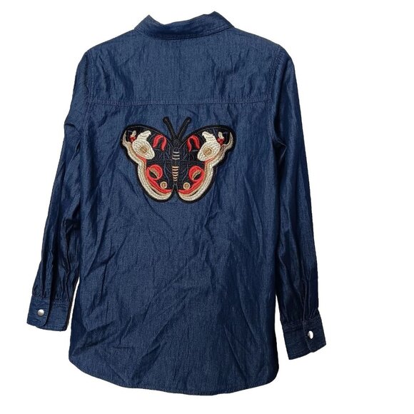 Cheryl Crow Be Myself Medium Shirt Long Sleeve Blue Chambray Butterfly Snap READ - Picture 1 of 12